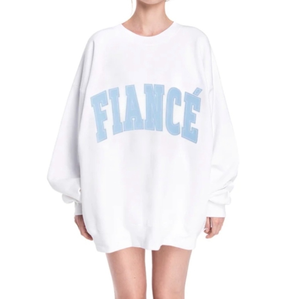 The Bar Varsity Fiancé Blue and White Sweatshirt Crew